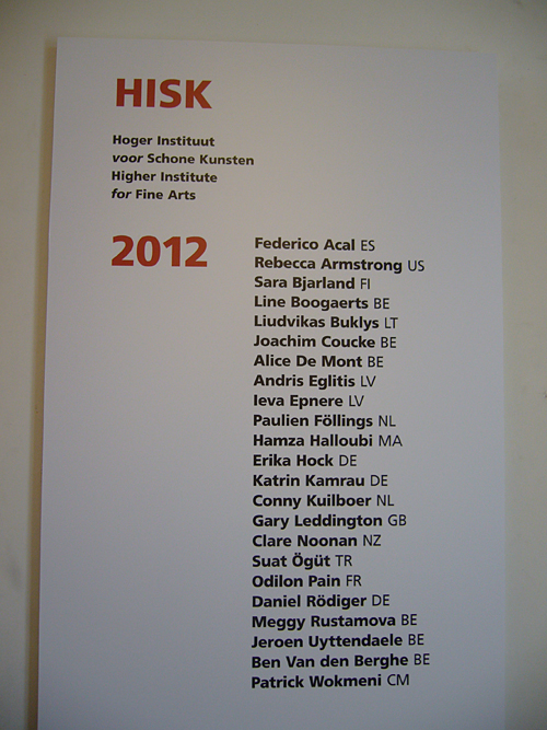 Beeldverslag van de Open Studio's in het HISK te Gent, België van 11 t/m 14 mei 2012