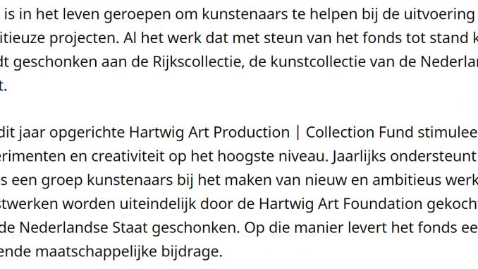 Nieuw kunstfonds in Nederland