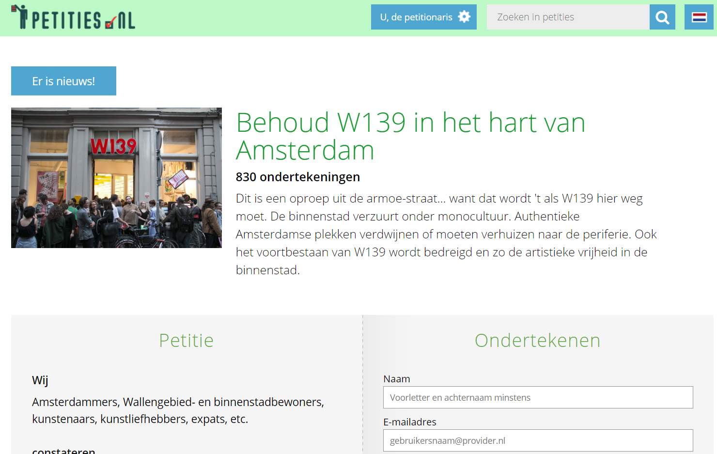 Petitie: Behoud W139 in het hart van Amsterdam